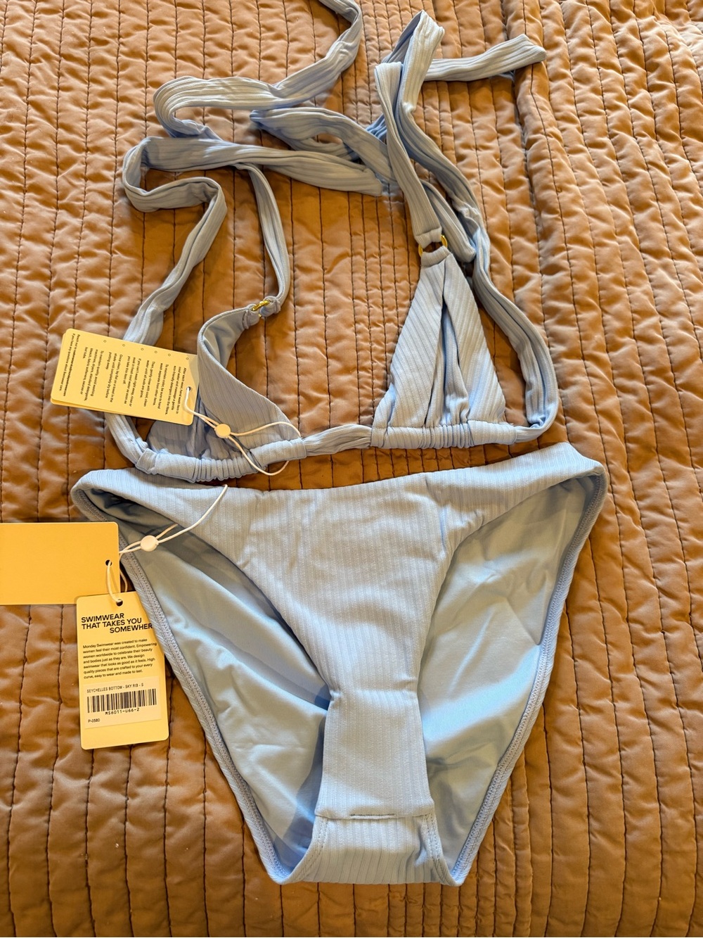 Monday Swimwear Light Blue Ribbed Bikini Set